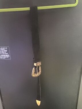 Free People Black Suede Belt with Ornate Gold Buckle